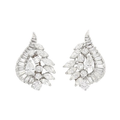 Lot 280 - Pair of Platinum and Diamond Earclips