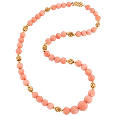 Lot 656 - Coral and Gold Bead Necklace, Van Cleef & Arpels