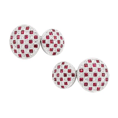 Lot 135 - Pair of White Gold, Ruby and Diamond Cufflinks