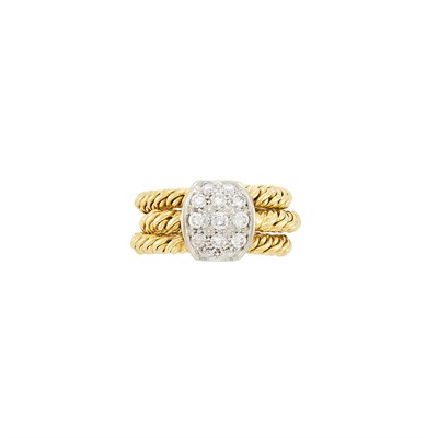 Lot 556 - Three Row Two-Color Gold and Diamond Ring, Pomellato