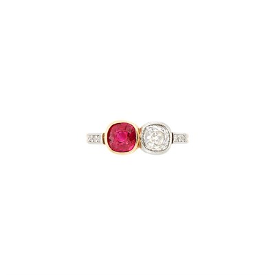 Lot 95 - Rose and Yellow Gold, Platinum, Ruby and Diamond Ring