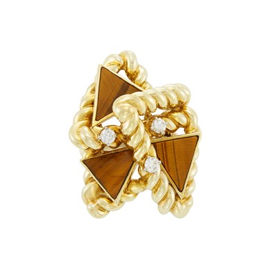 Lot 10 - Gold, Tiger's Eye and Diamond Ring, La Triomphe