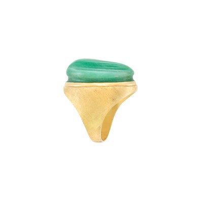 Lot 507 - Gold and Carved Green Chrysoprase Pendant Clip-Brooch and Ring, Burle Marx
