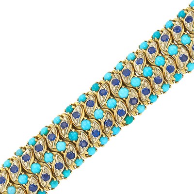 Lot 343 - Gold, Turquoise and Sapphire Bracelet
