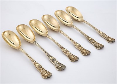 Lot 226 - Set of Six English Silver-Gilt Stag Hunt...