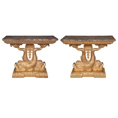 Lot 156 - Pair of Regency Style Giltwood Consoles In the...