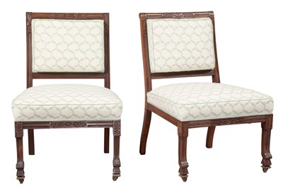 Lot 237 - Pair of Neoclassical Style Upholstered Walnut...