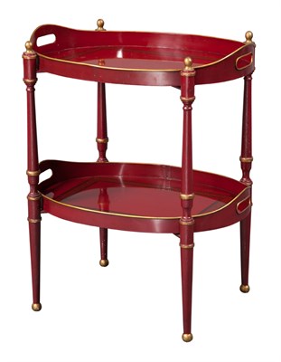 Lot 368 - Red Painted Tole Two Tier Tray Table Height 22...