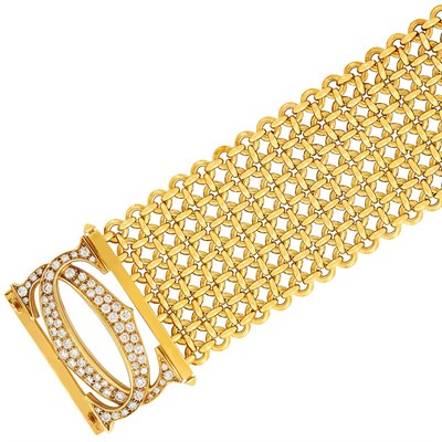 Lot 455 - Wide Gold and Diamond 'Double C' Bracelet, Cartier, France