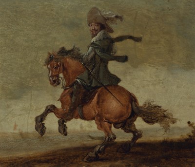 Lot 30 - Circle of Jan Asselyn Cavalier on a Rearing...