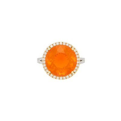 Lot 162 - Two-Color Gold, Fire Opal and Diamond Ring