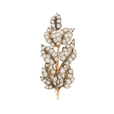 Lot 165 - Antique Silver, Gold and Diamond Leaf Brooch