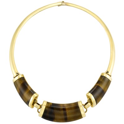 Lot 488 - Gold and Tiger's Eye Necklace, Trio