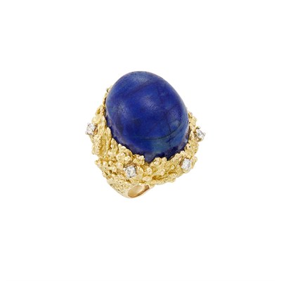 Lot 347 - Nugget Gold, Lapis and Diamond Ring
