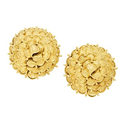 Lot 573 - Pair of Gold Flower Earclips, Tiffany & Co.