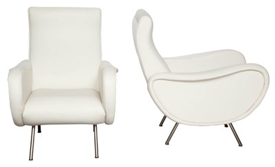 Lot 219 - Pair of White Leather Upholstered Club Chairs...