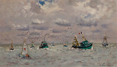 Lot 56 - Andre Hambourg French, 1909-1999 Chalutiers et...