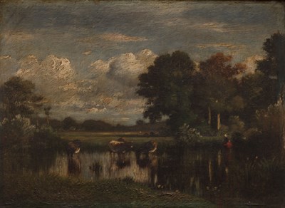Lot 1 - Jules Dupre French, 1811-1889 Cows Watering...