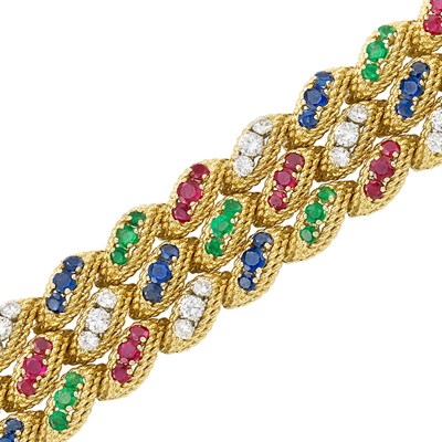 Lot 608 - Gold, Platinum, Diamond and Gem-Set Bracelet, France