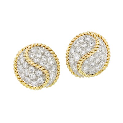 Lot 598 - Pair of Gold, Platinum and Diamond Earrings