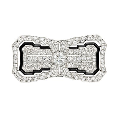 Lot 166 - Art Deco Platinum, Diamond and Black Enamel Brooch