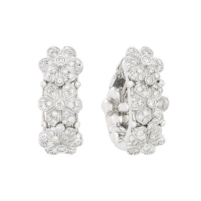 Lot 48 - Pair of White Gold and Diamond Floret Hoop Earclips