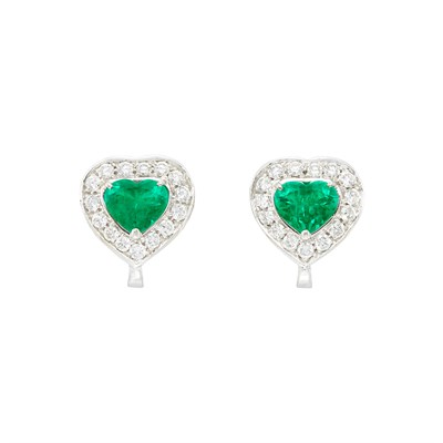 Lot 282 - Pair of White Gold, Emerald and Diamond Earclips