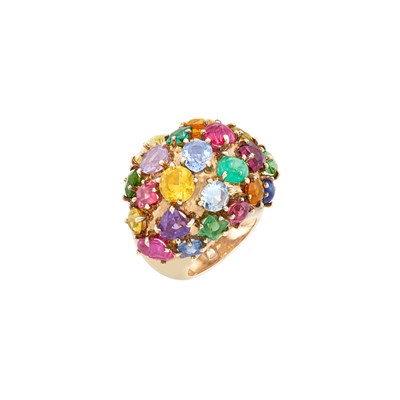 Lot 238 - Gold and Multicolored Stone Bombé Ring