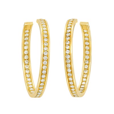 Lot 548 - Pair of Gold and Diamond Hoop Earrings, Cartier