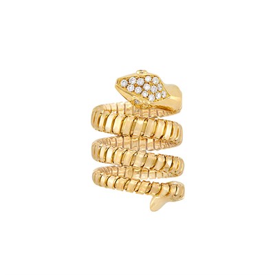 Lot 585 - Gold and Diamond Snake Ring