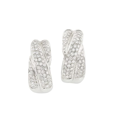 Lot 390 - Pair of White Gold and Diamond Hoop Earrings