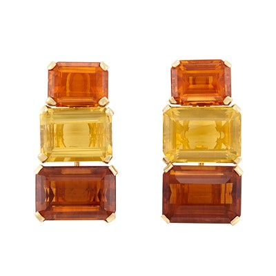 Lot 250 - Pair of Gold and Multicolored Citrine Earclips