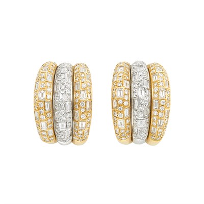 Lot 562 - Pair of Two-Color Gold and Diamond Earrings