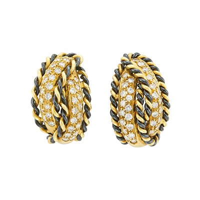 Lot 161 - Pair of Gold, Blackened Gold and Diamond Earclips
