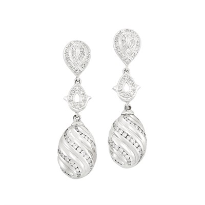 Lot 80 - Pair of White Gold and Diamond Pendant-Earrings