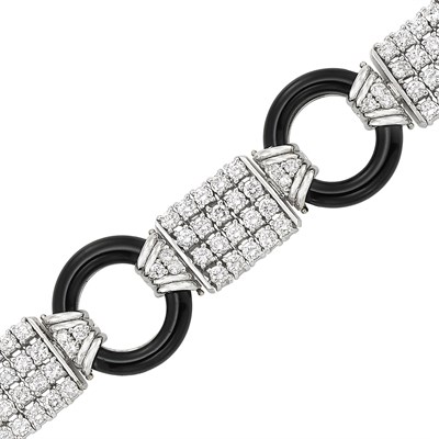 Lot 272 - White Gold, Diamond and Black Onyx Bracelet, Emis