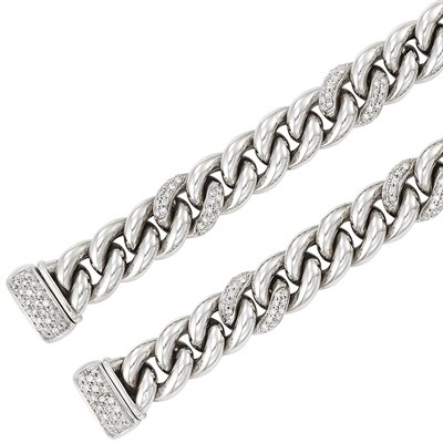 Lot 74 - Pair of White Gold and Diamond Link Bracelets