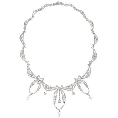 Lot 170 - Platinum, Diamond and Briolette Diamond Necklace
