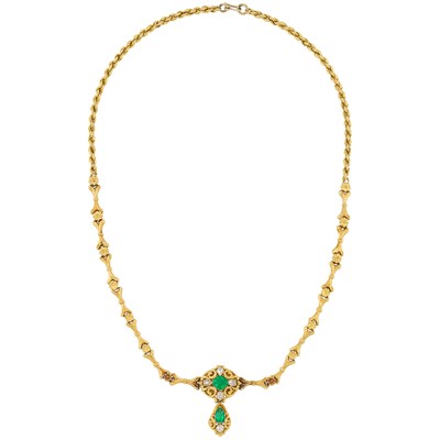 Lot 467 - Antique Gold, Emerald and Diamond Necklace