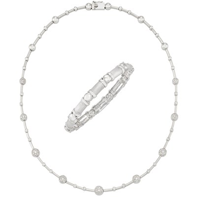 Lot 78 - White Gold and Diamond Necklace and Bangle Bracelet