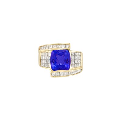Lot 535 - Gold, Tanzanite and Invisibly-Set Diamond Ring