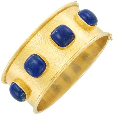 Lot 630 - Hammered Gold and Lapis Cuff Bangle Bracelet, Elizabeth Locke