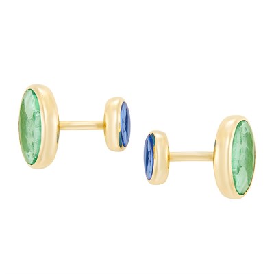 Lot 588 - Pair of Gold, Multicolored Glass Intaglio and Mother-of-Pearl Cufflinks, Elizabeth Locke