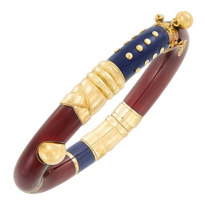 Lot 499 - Gold, Silver and Red and Purple Enamel Bangle Bracelet, La Nouvelle Bague