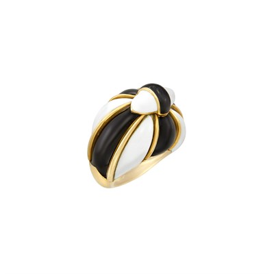 Lot 336 - Gold, Black and White Enamel Bombé Ring, David Webb