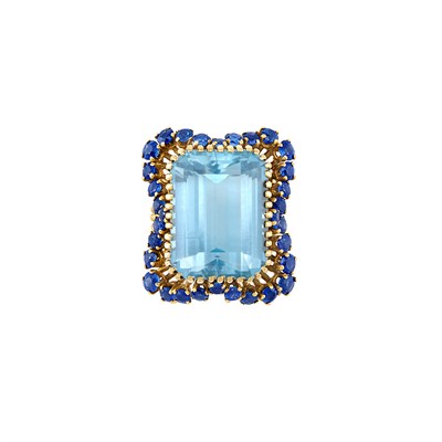 Lot 210 - Gold, Aquamarine and Sapphire Ring, France