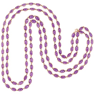 Lot 314 - Long Rose Gold and Amethyst Chain Necklace