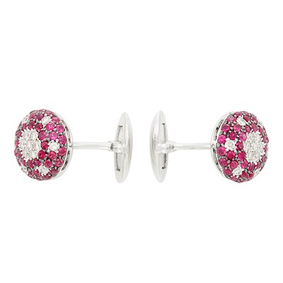 Lot 133 - Pair of White Gold, Ruby and Diamond Cufflinks