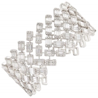 Lot 669 - White Gold and Diamond Cuff Bangle Bracelet