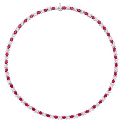 Lot 256 - White Gold, Ruby and Diamond Necklace
